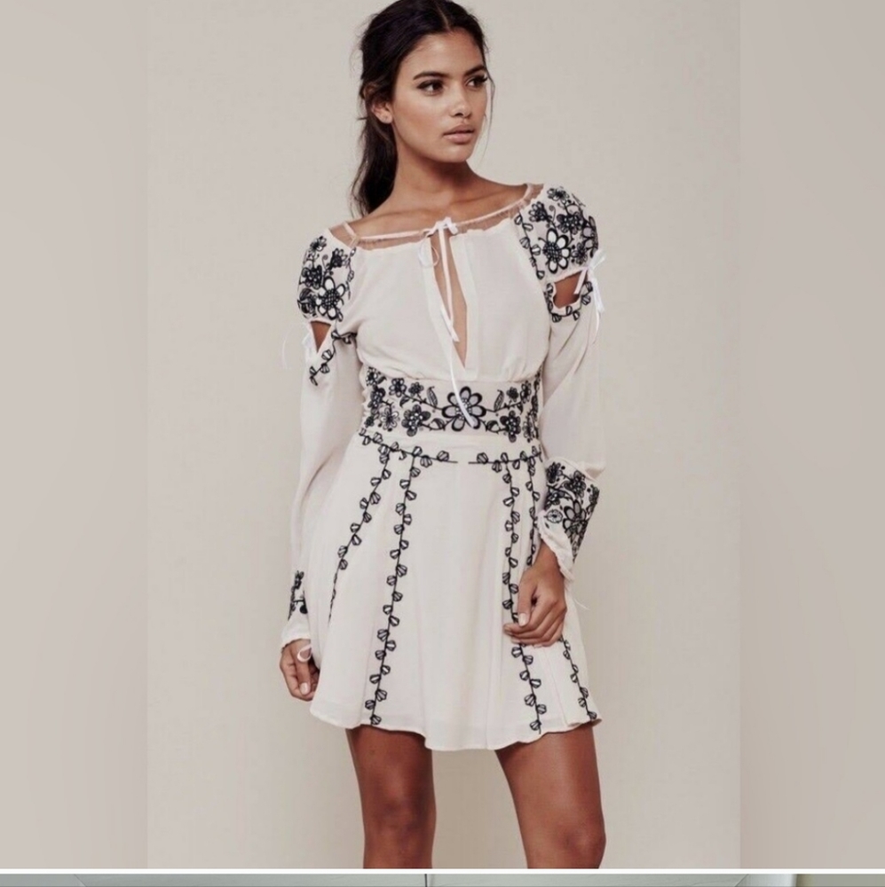 For Love And Lemons Cream and Black Embroidered Dress
